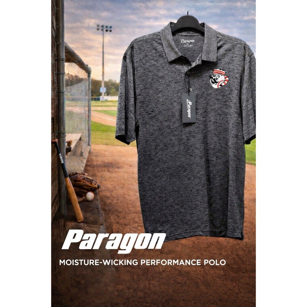 Paragon Polo Shirt Mens XL Gray Performance Moisture Wicking Baseball Logo